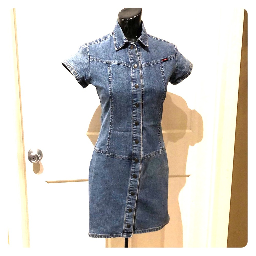 Vintage FUBU denim snap up front women’s dress.